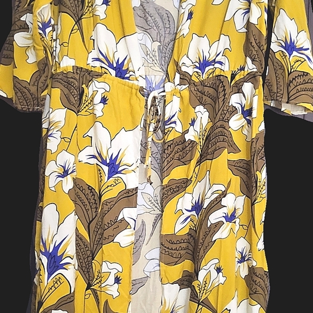Ashley Stewart Floral Yellow Kimono Cover-Up